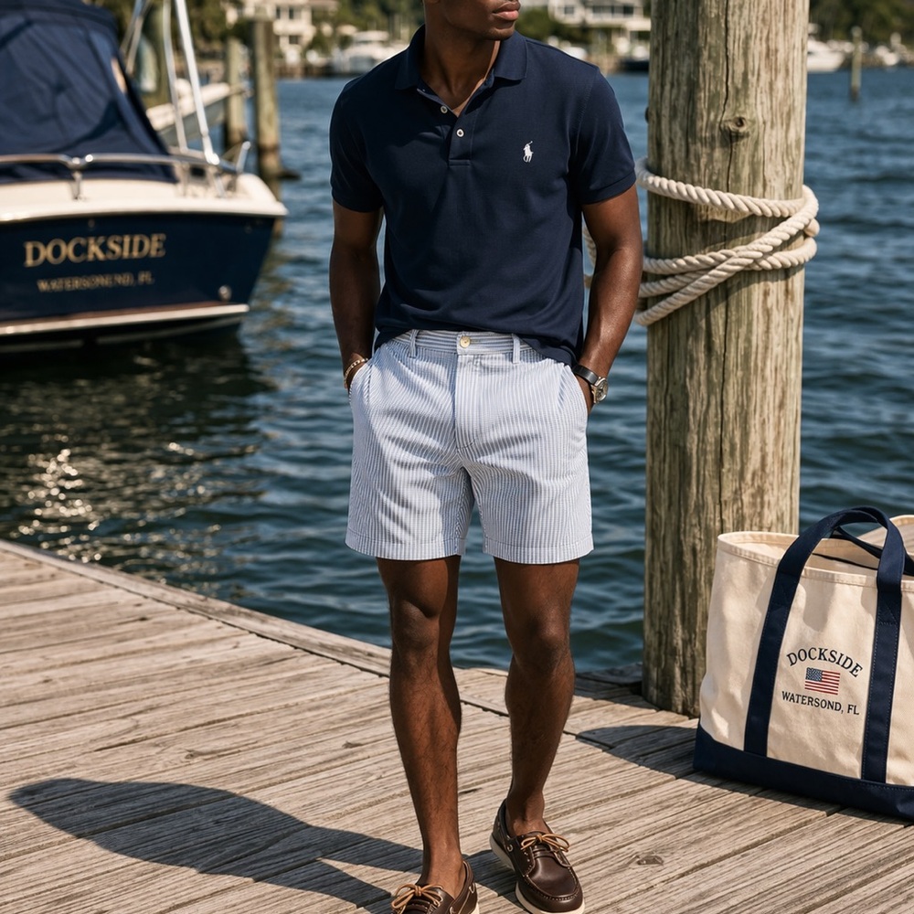 Ralph Lauren Polo Golf Striped Shorts 32 Blue White Cotton Preppy Classic - Picture 1 of 9